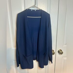 Women's Long Sleeve Open Front Knit Cardigan Sweater with Pockets Navy Blue-2X